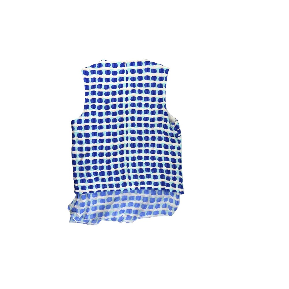 Kate Spade Island Stamp Top XS Blue White Geometric Layered Sleeveless Blouse - Picture 4 of 8